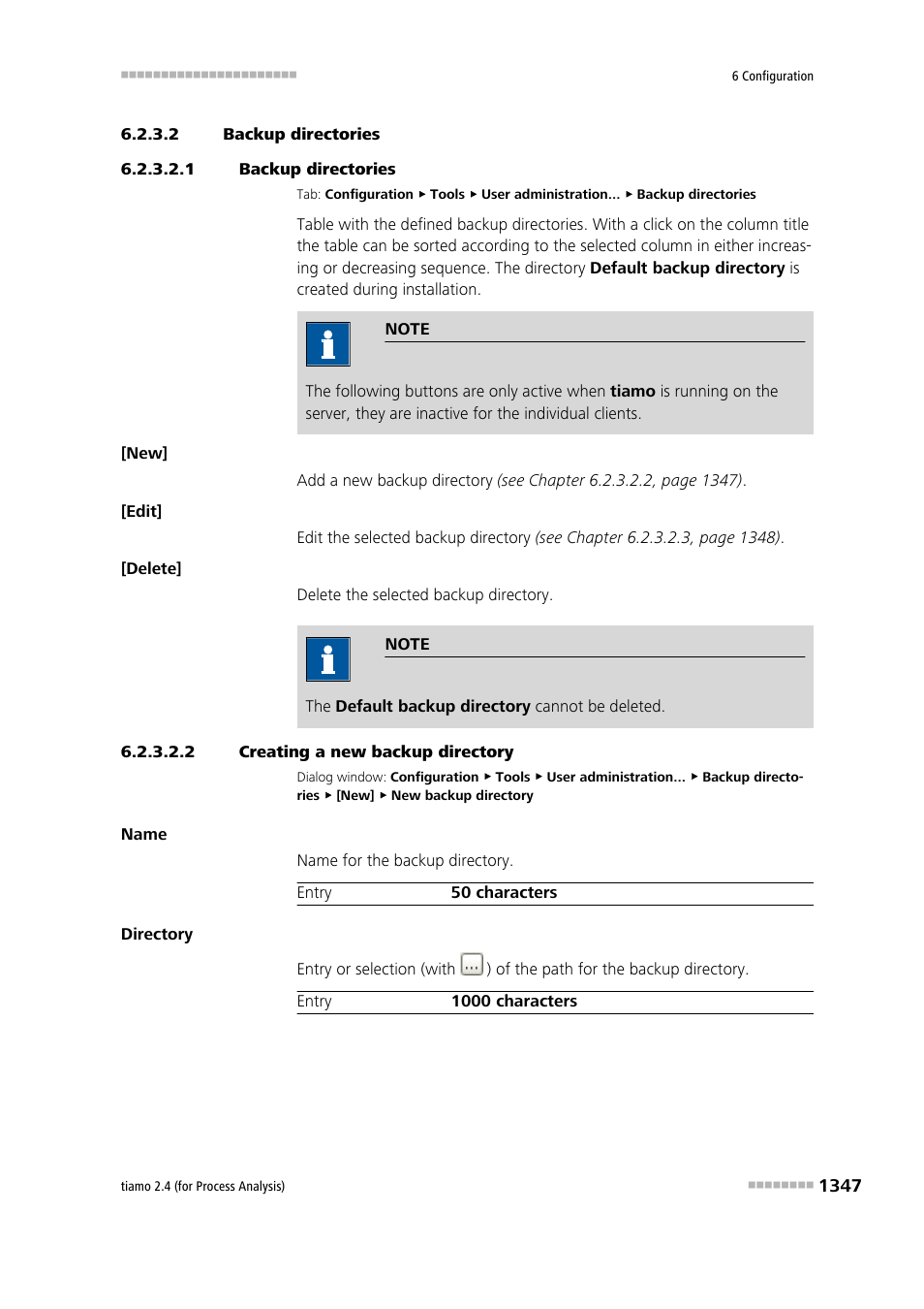 2 backup directories, 1 backup directories, 2 creating a new backup directory | Backup directories | Metrohm tiamo 2.4 (process analysis) User Manual | Page 1363 / 1809