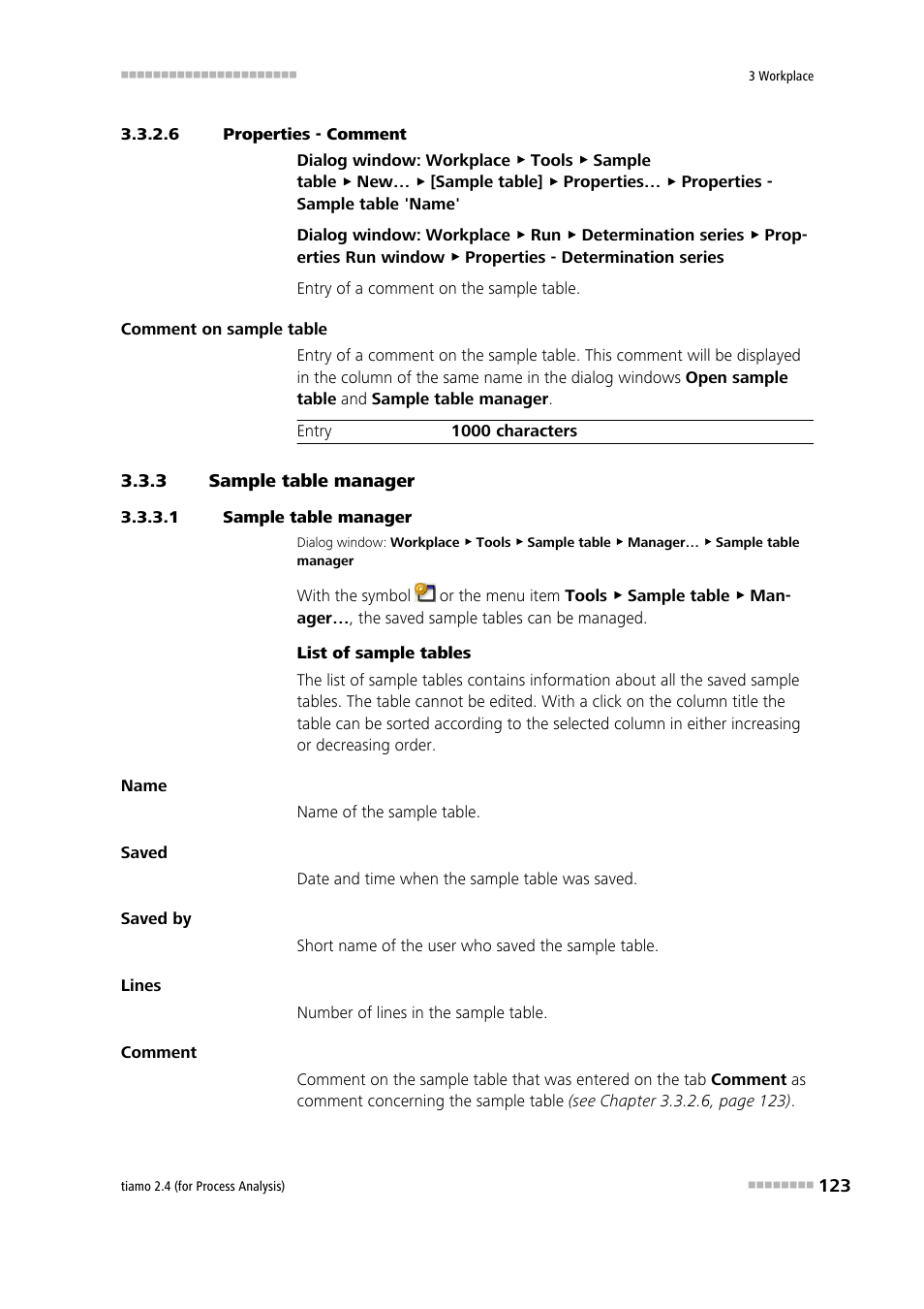 6 properties - comment, 3 sample table manager, 1 sample table manager | Sample table manager, Manage sample tables, Properties - comment | Metrohm tiamo 2.4 (process analysis) User Manual | Page 139 / 1809
