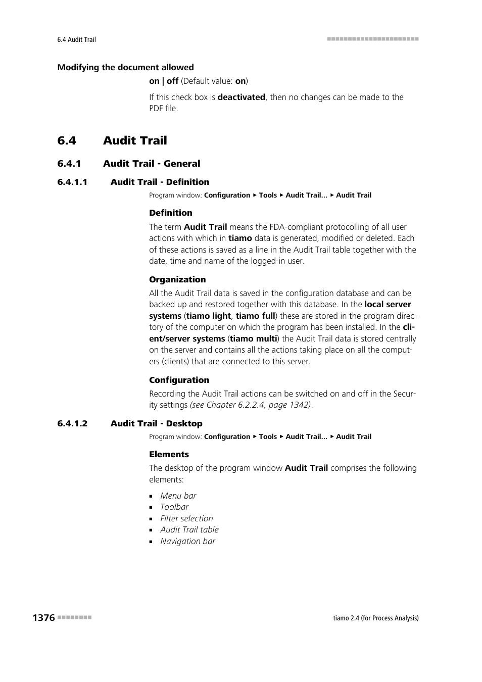 4 audit trail, 1 audit trail - general, 1 audit trail - definition | 2 audit trail - desktop, Audit trail 6, Audit trail - general 6 | Metrohm tiamo 2.4 (process analysis) User Manual | Page 1392 / 1809