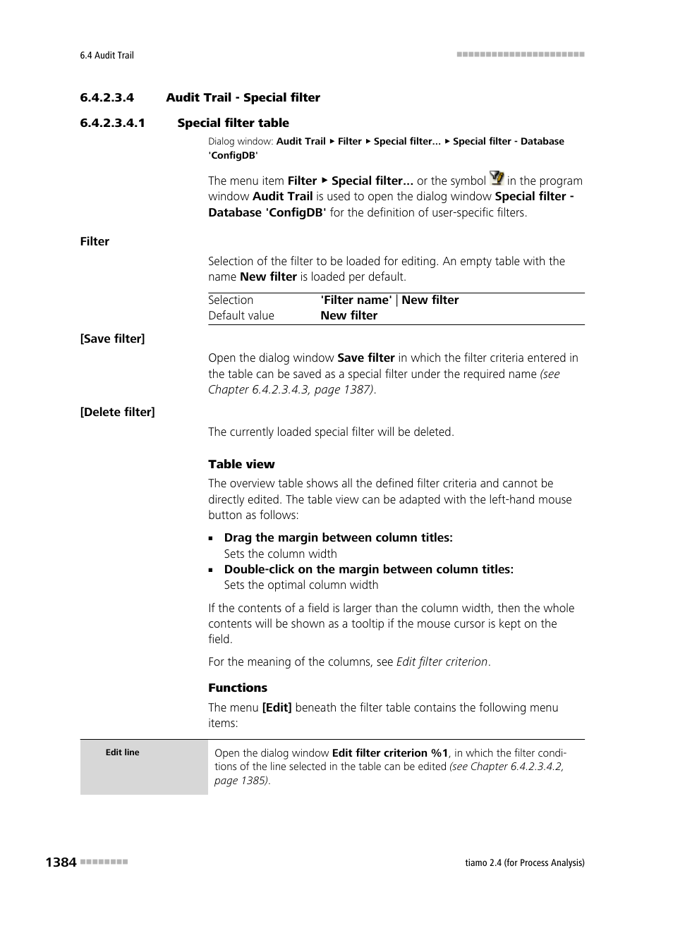 4 audit trail - special filter, 1 special filter table, Special filter | Metrohm tiamo 2.4 (process analysis) User Manual | Page 1400 / 1809