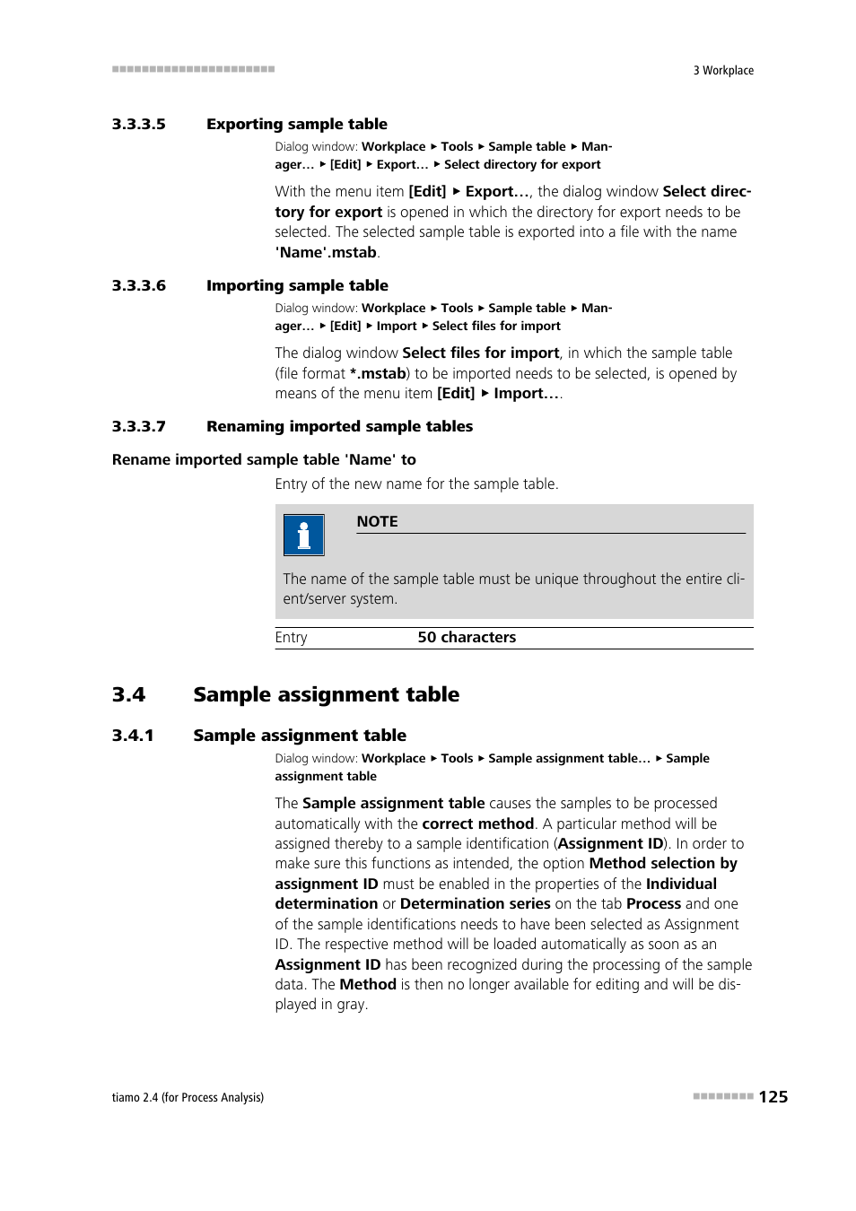 5 exporting sample table, 6 importing sample table, 7 renaming imported sample tables | 4 sample assignment table, 1 sample assignment table, Sample assignment table, Edit sample assignment table | Metrohm tiamo 2.4 (process analysis) User Manual | Page 141 / 1809