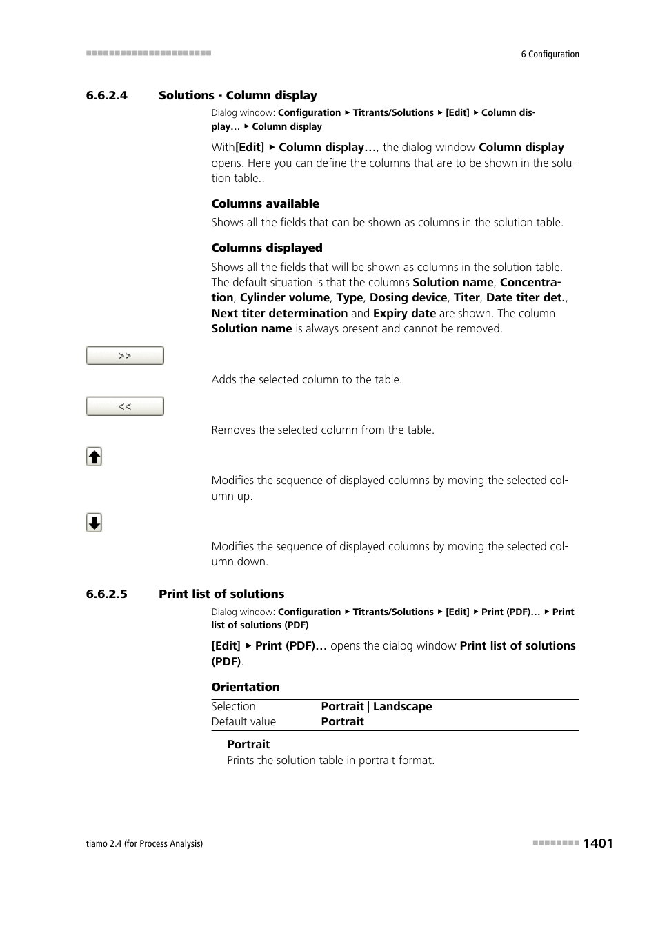 4 solutions - column display, 5 print list of solutions | Metrohm tiamo 2.4 (process analysis) User Manual | Page 1417 / 1809