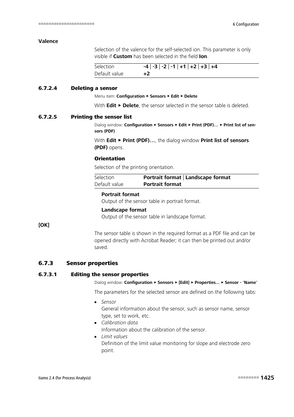 4 deleting a sensor, 5 printing the sensor list, 3 sensor properties | 1 editing the sensor properties, Sensor properties 5 | Metrohm tiamo 2.4 (process analysis) User Manual | Page 1441 / 1809