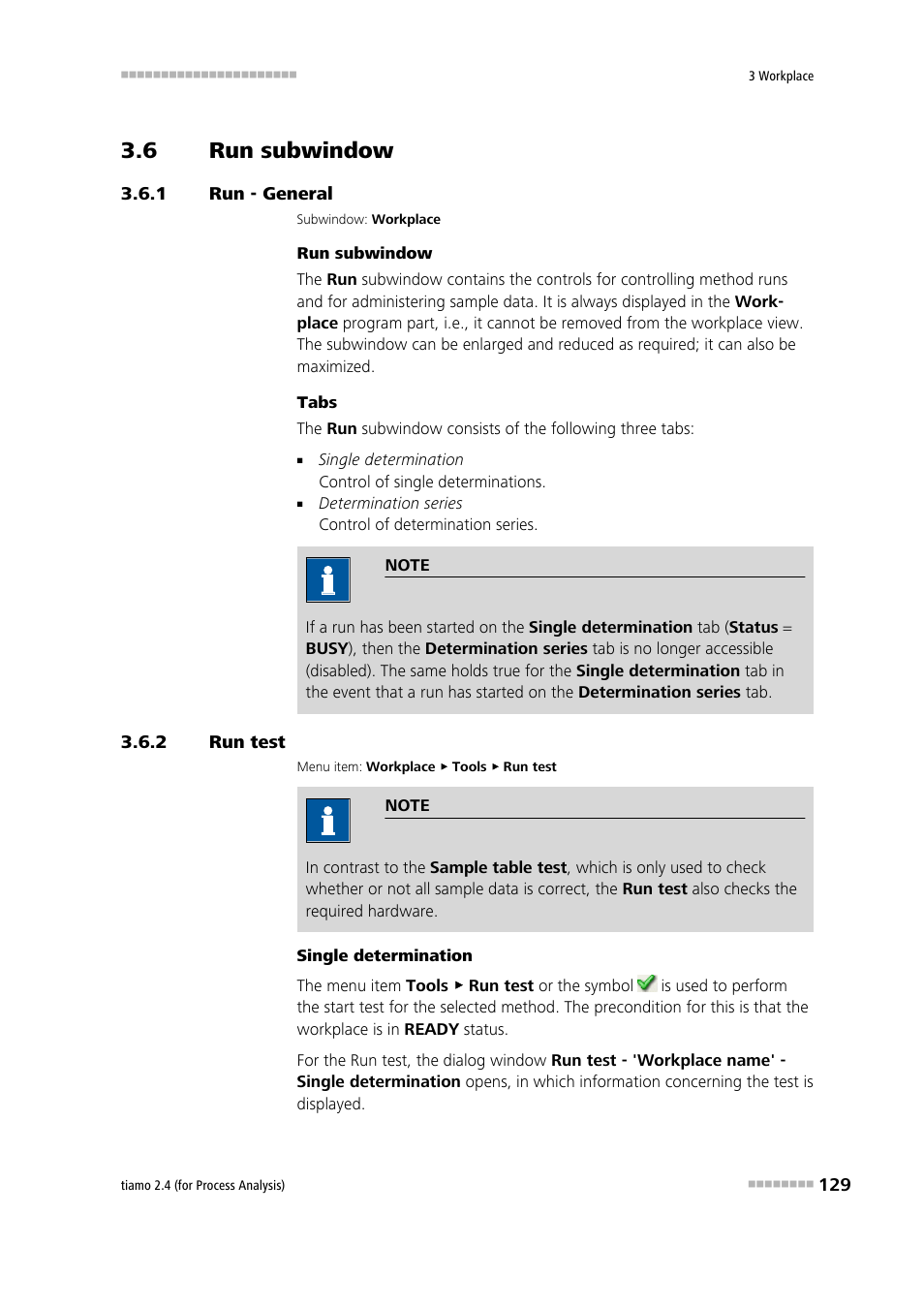 6 run subwindow, 1 run - general, 2 run test | Run subwindow, Run - general, Run test, Perform run test | Metrohm tiamo 2.4 (process analysis) User Manual | Page 145 / 1809