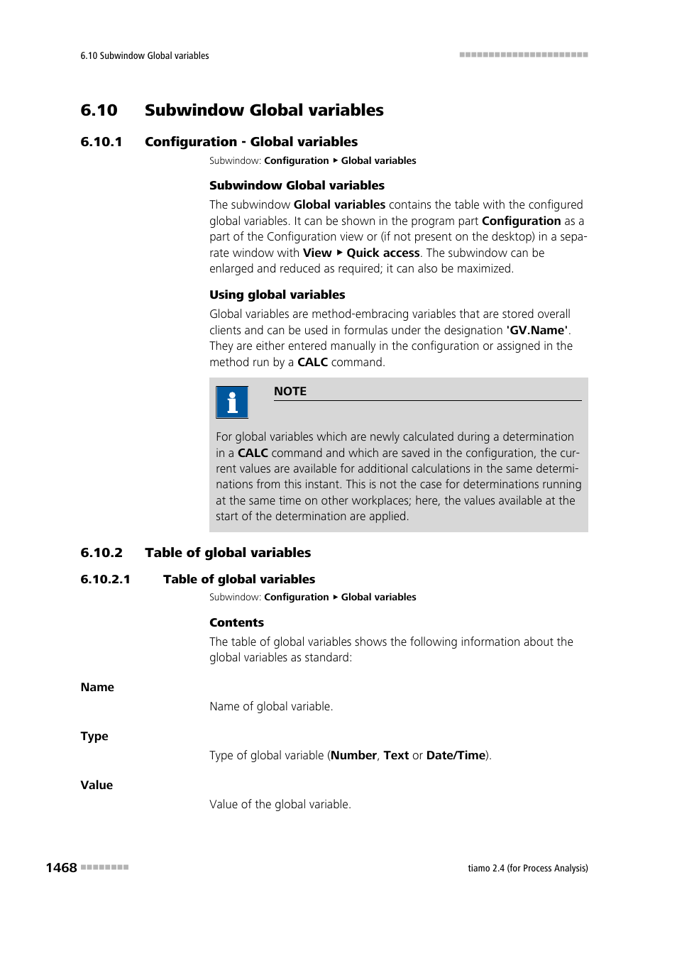 10 subwindow global variables, 1 configuration - global variables, 2 table of global variables | 1 table of global variables, 10 subwindow global variables 8 6.10.1, Configuration - global variables 8, Table of global variables 8 | Metrohm tiamo 2.4 (process analysis) User Manual | Page 1484 / 1809