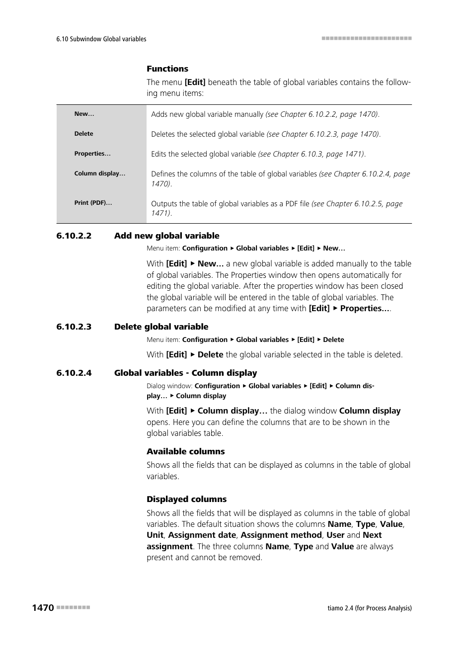2 add new global variable, 3 delete global variable, 4 global variables - column display | Metrohm tiamo 2.4 (process analysis) User Manual | Page 1486 / 1809
