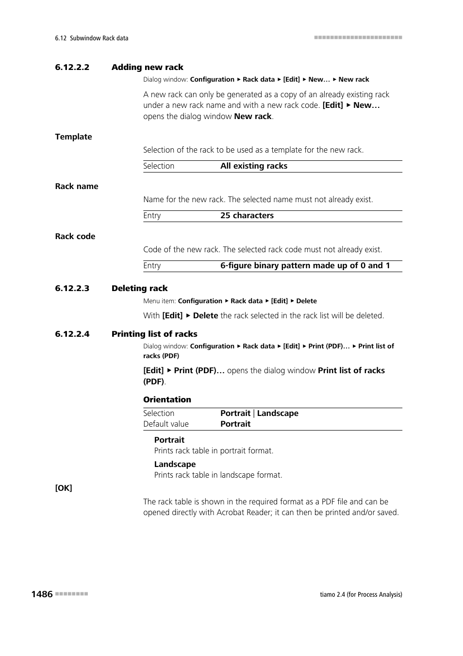 2 adding new rack, 3 deleting rack, 4 printing list of racks | Metrohm tiamo 2.4 (process analysis) User Manual | Page 1502 / 1809