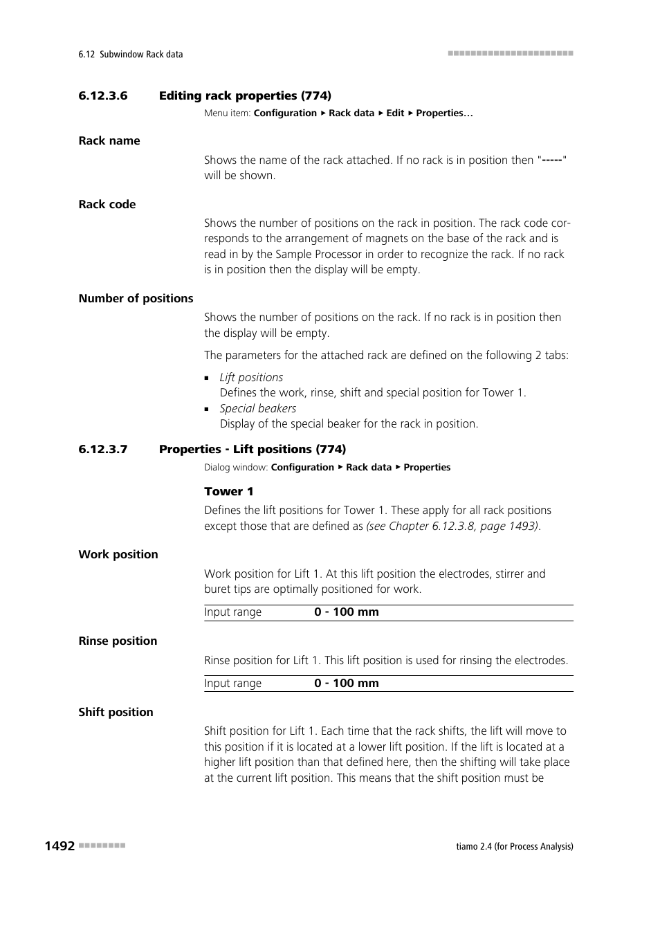 6 editing rack properties (774), 7 properties - lift positions (774) | Metrohm tiamo 2.4 (process analysis) User Manual | Page 1508 / 1809