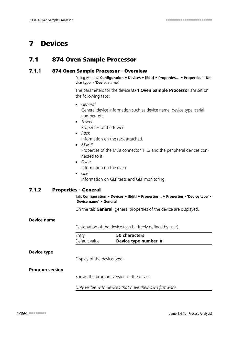 7 devices, 1 874 oven sample processor, 1 874 oven sample processor - overview | 2 properties - general, 874 oven sample processor 4, 874 oven sample processor - overview 4, Properties - general 4, 874 oven sample processor | Metrohm tiamo 2.4 (process analysis) User Manual | Page 1510 / 1809