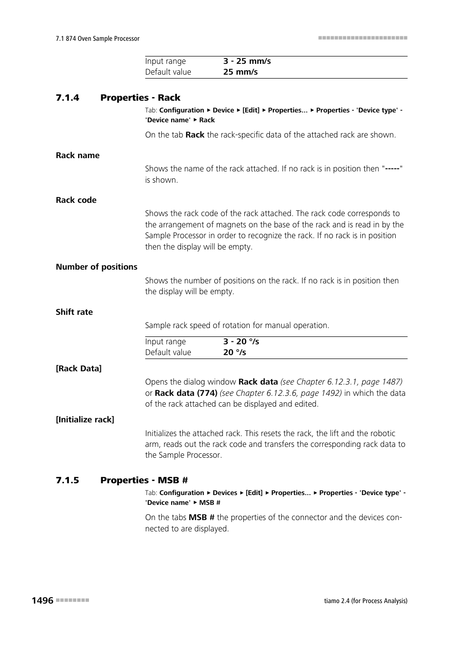 4 properties - rack, 5 properties - msb, Properties - rack 6 | Properties - msb # 6, Rack | Metrohm tiamo 2.4 (process analysis) User Manual | Page 1512 / 1809