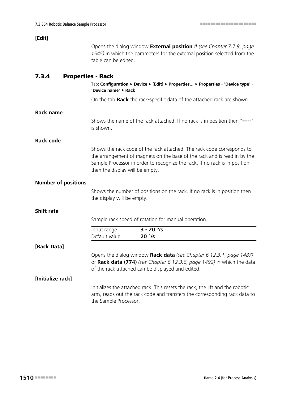 4 properties - rack, Properties - rack 0 | Metrohm tiamo 2.4 (process analysis) User Manual | Page 1526 / 1809