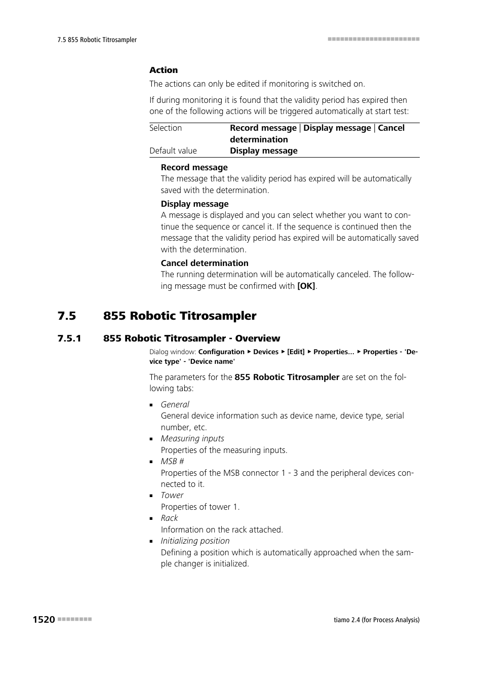 5 855 robotic titrosampler, 1 855 robotic titrosampler - overview, 855 robotic titrosampler 0 | 855 robotic titrosampler - overview 0, 855 robotic titroprocessor | Metrohm tiamo 2.4 (process analysis) User Manual | Page 1536 / 1809