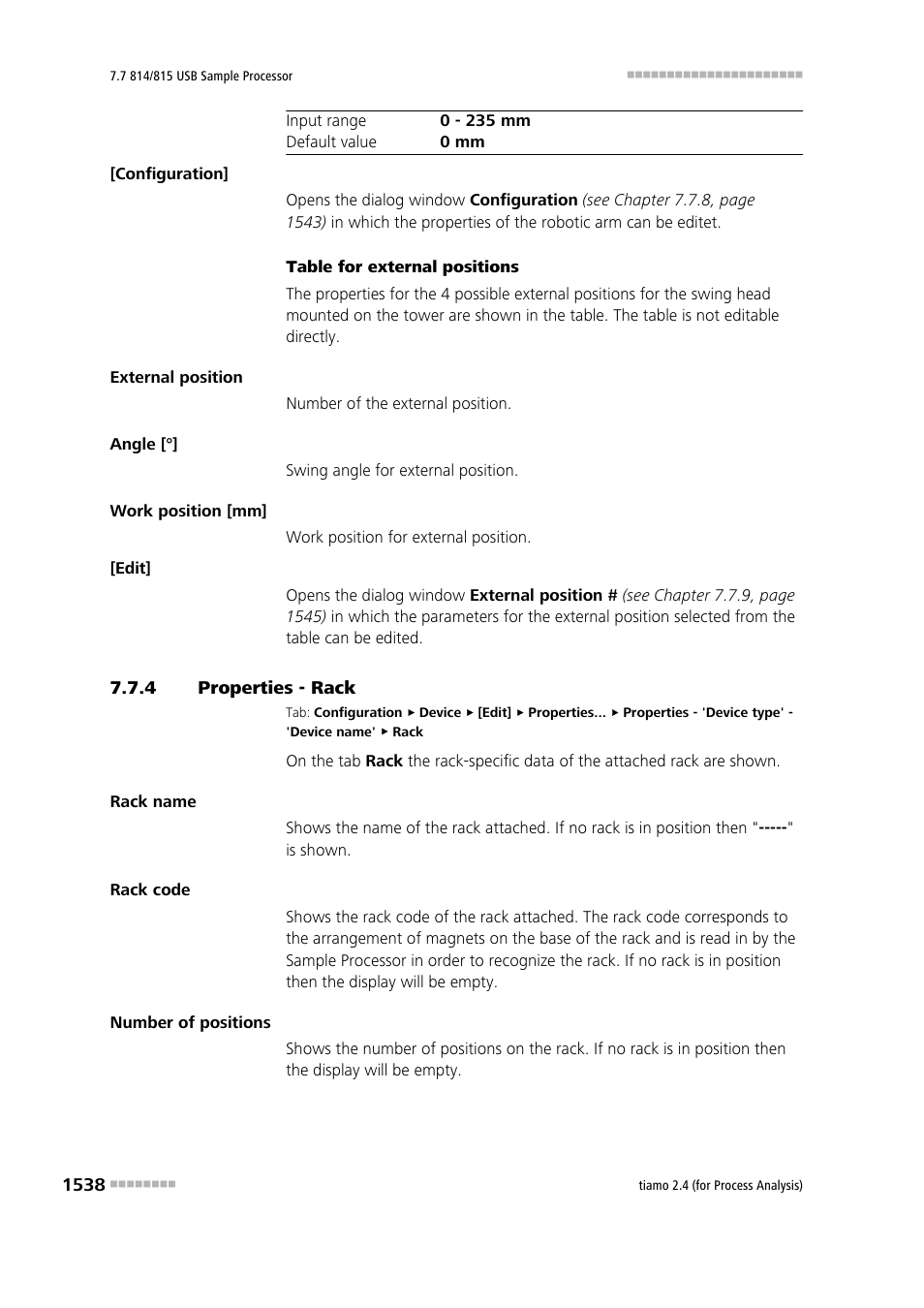 4 properties - rack, Properties - rack 8 | Metrohm tiamo 2.4 (process analysis) User Manual | Page 1554 / 1809