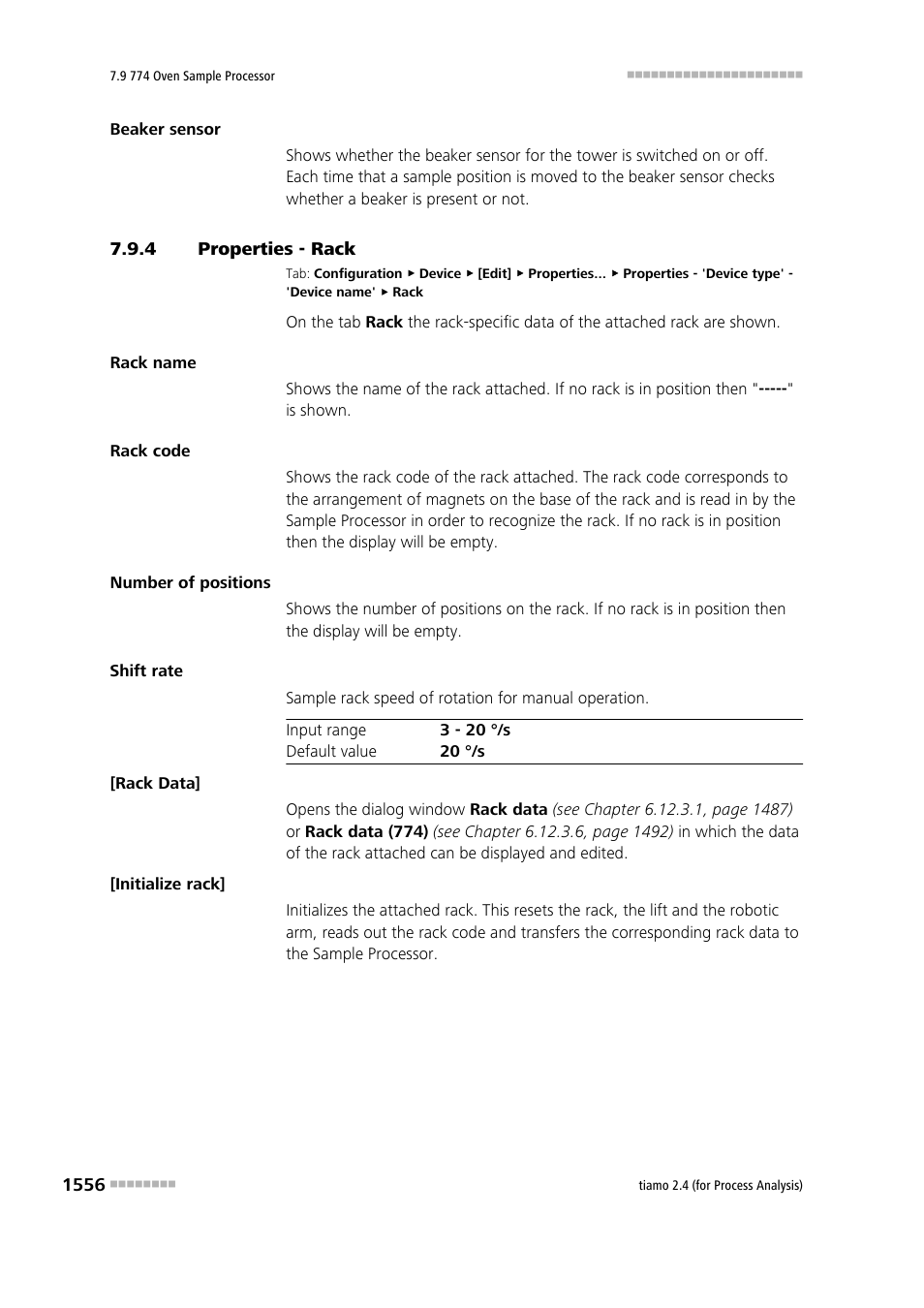 4 properties - rack, Properties - rack 6 | Metrohm tiamo 2.4 (process analysis) User Manual | Page 1572 / 1809