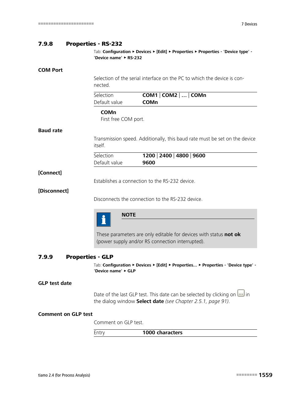 8 properties - rs-232, 9 properties - glp, Properties - rs-232 9 | Properties - glp 9 | Metrohm tiamo 2.4 (process analysis) User Manual | Page 1575 / 1809