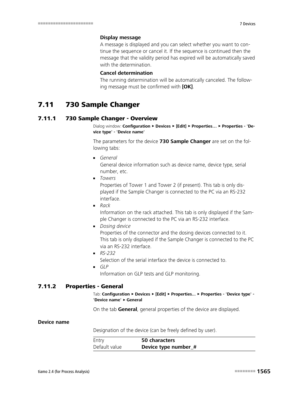 11 730 sample changer, 1 730 sample changer - overview, 2 properties - general | 11 730 sample changer 5 7.11.1, 730 sample changer - overview 5, Properties - general 5, 730 sample changer | Metrohm tiamo 2.4 (process analysis) User Manual | Page 1581 / 1809
