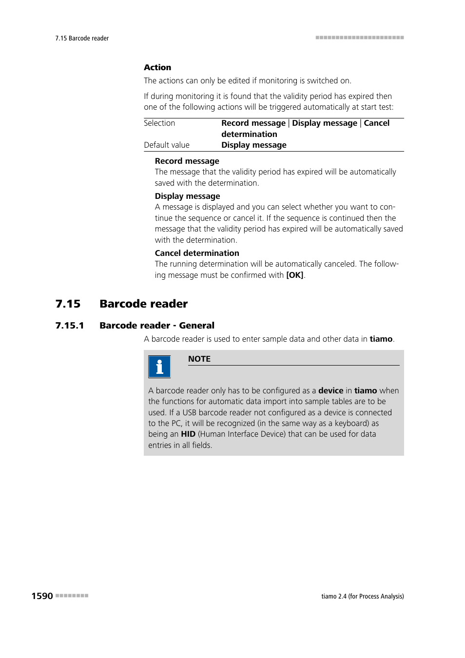 15 barcode reader, 1 barcode reader - general, 15 barcode reader 0 7.15.1 | Barcode reader - general 0, Barcode reader | Metrohm tiamo 2.4 (process analysis) User Manual | Page 1606 / 1809