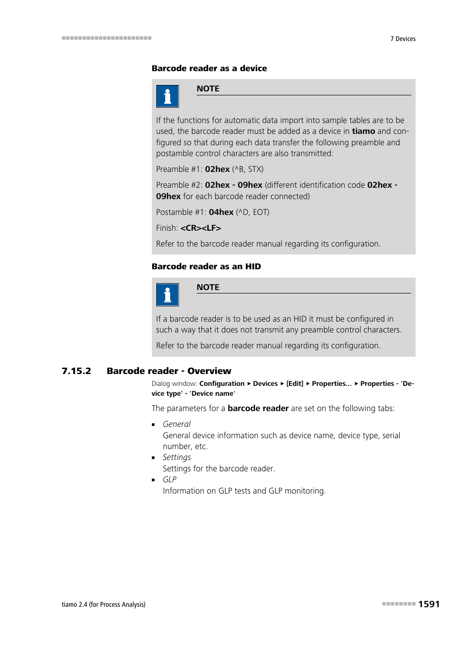 2 barcode reader - overview, Barcode reader - overview 1 | Metrohm tiamo 2.4 (process analysis) User Manual | Page 1607 / 1809