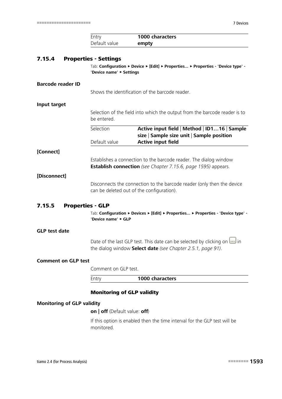 4 properties - settings, 5 properties - glp, Properties - settings 3 | Properties - glp 3 | Metrohm tiamo 2.4 (process analysis) User Manual | Page 1609 / 1809