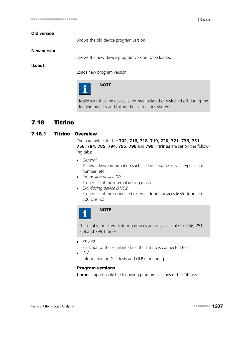 18 titrino, 1 titrino - overview, 18 titrino 7 7.18.1 | Titrino - overview 7, Titrino | Metrohm tiamo 2.4 (process analysis) User Manual | Page 1623 / 1809