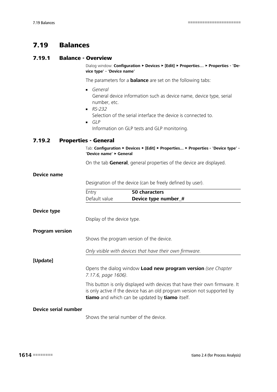 19 balances, 1 balance - overview, 2 properties - general | 19 balances 4 7.19.1, Balance - overview 4, Properties - general 4, Balance | Metrohm tiamo 2.4 (process analysis) User Manual | Page 1630 / 1809