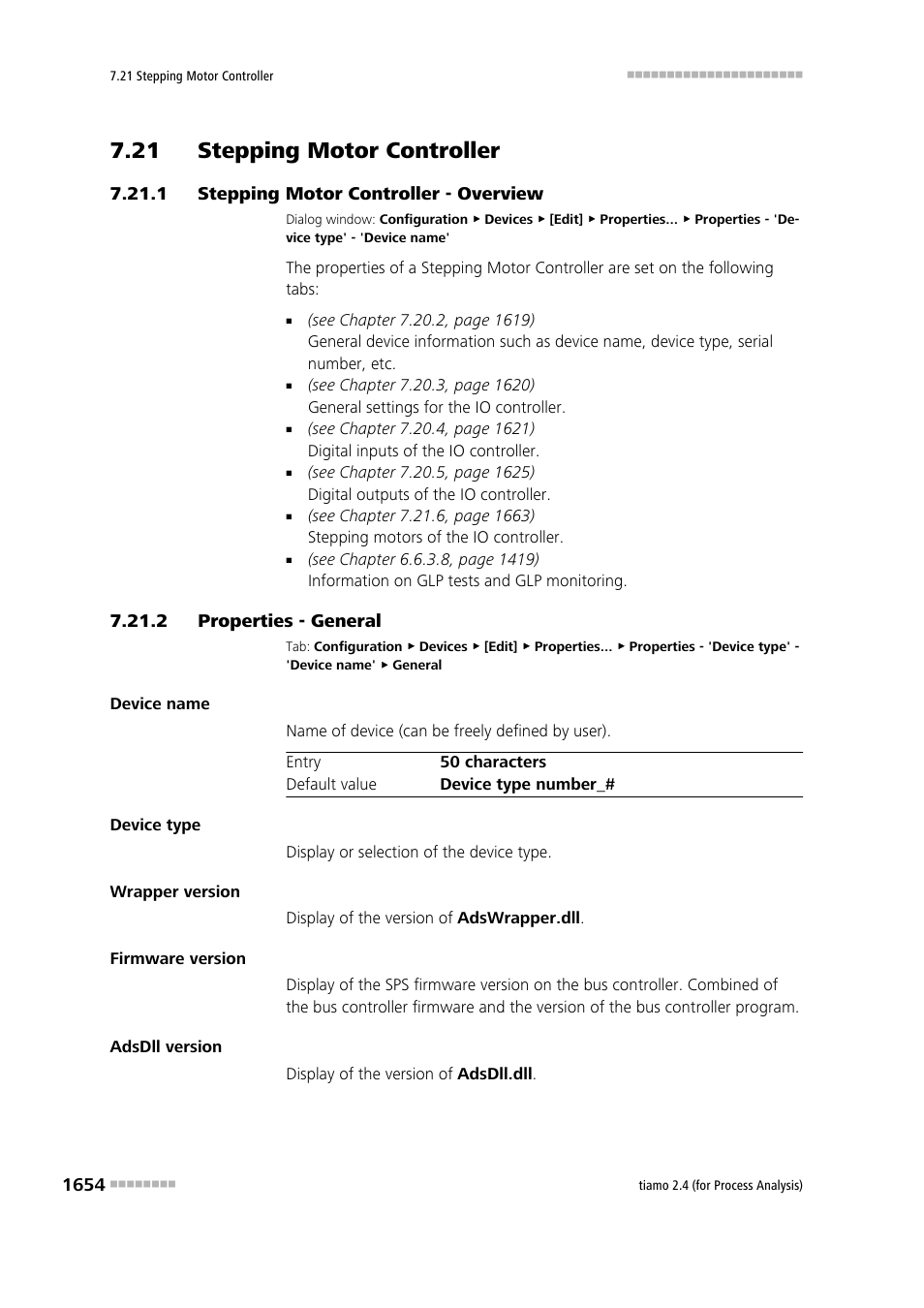 21 stepping motor controller, 1 stepping motor controller - overview, 2 properties - general | 21 stepping motor controller 4 7.21.1, Stepping motor controller - overview 4, Properties - general 4, Stepping motor controller | Metrohm tiamo 2.4 (process analysis) User Manual | Page 1670 / 1809