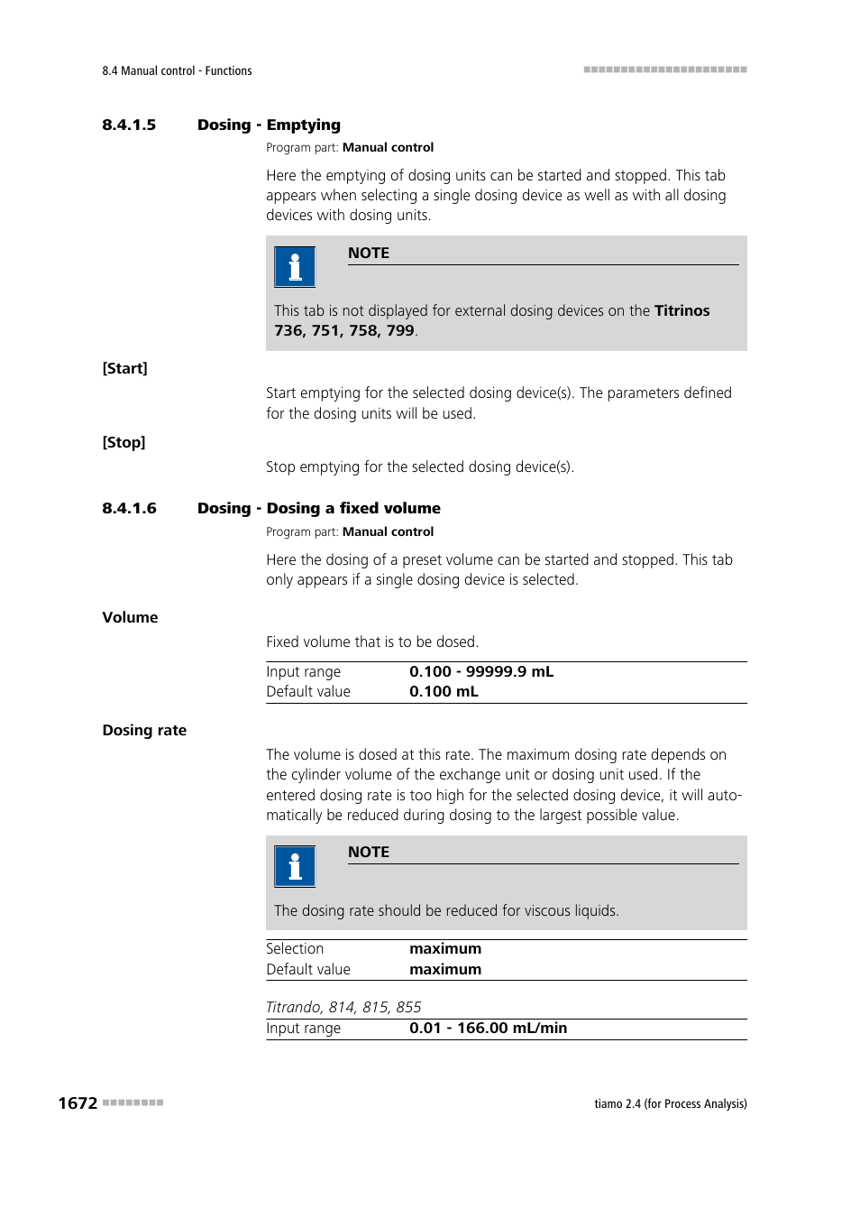 5 dosing - emptying, 6 dosing - dosing a fixed volume, Emptying | Fixed volume | Metrohm tiamo 2.4 (process analysis) User Manual | Page 1688 / 1809