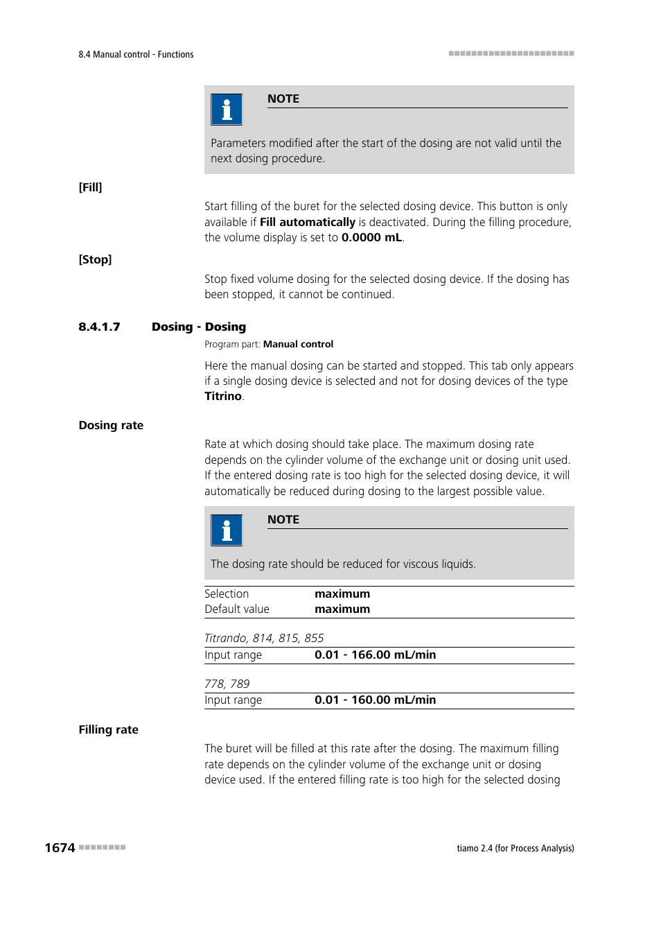 7 dosing - dosing, Dosing | Metrohm tiamo 2.4 (process analysis) User Manual | Page 1690 / 1809