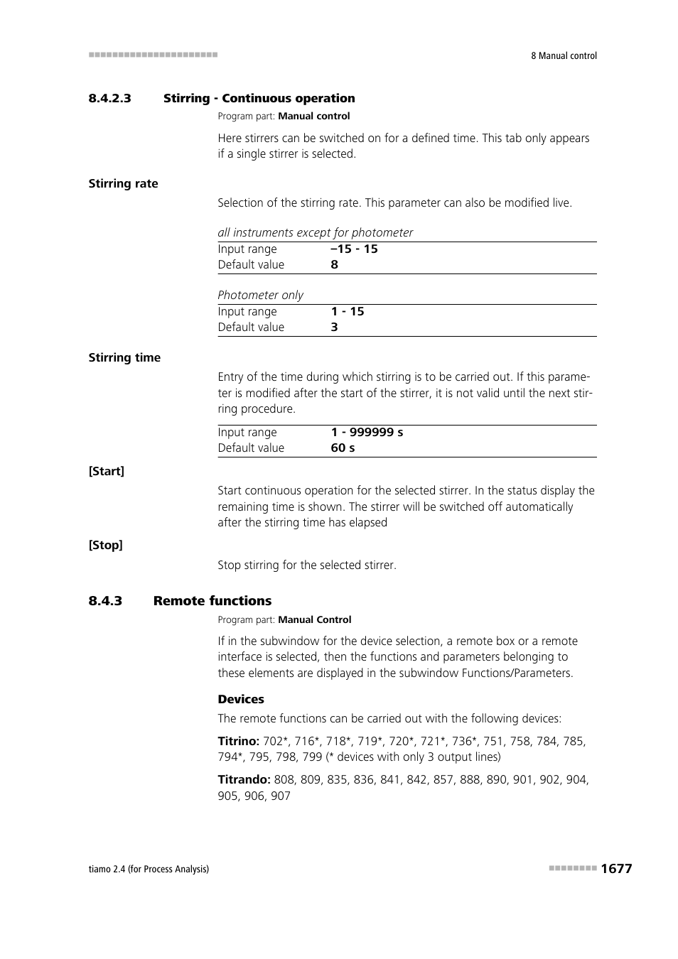 3 stirring - continuous operation, 3 remote functions, Remote functions 7 | Metrohm tiamo 2.4 (process analysis) User Manual | Page 1693 / 1809