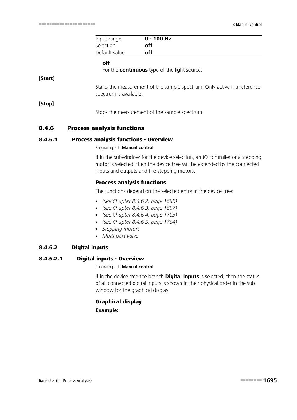 6 process analysis functions, 1 process analysis functions - overview, 2 digital inputs | 1 digital inputs - overview, Process analysis functions 5, Process analysis - manual control | Metrohm tiamo 2.4 (process analysis) User Manual | Page 1711 / 1809