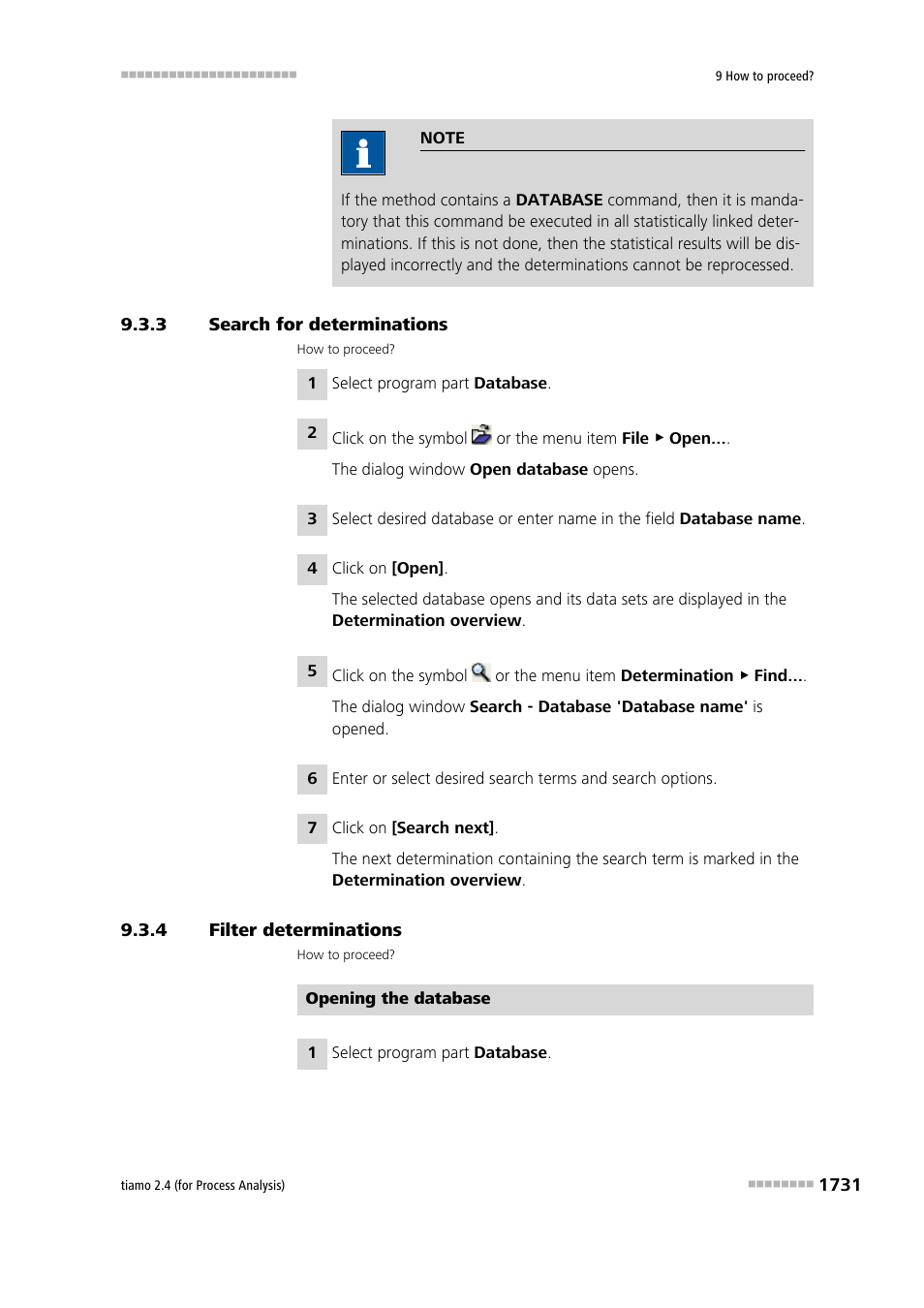 3 search for determinations, 4 filter determinations, Search for determinations 1 | Filter determinations 1 | Metrohm tiamo 2.4 (process analysis) User Manual | Page 1747 / 1809