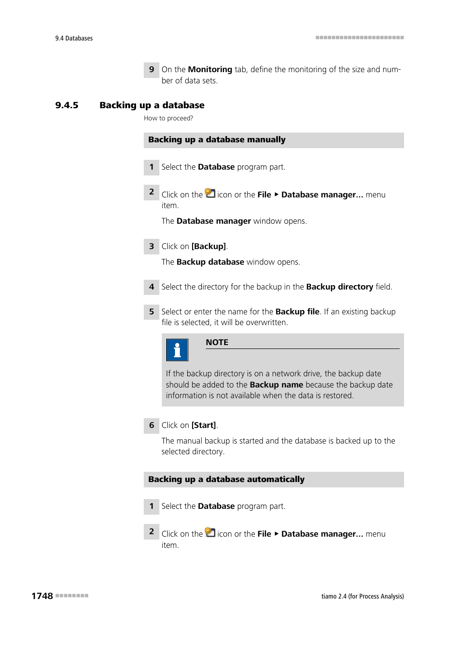 5 backing up a database, Backing up a database 8 | Metrohm tiamo 2.4 (process analysis) User Manual | Page 1764 / 1809