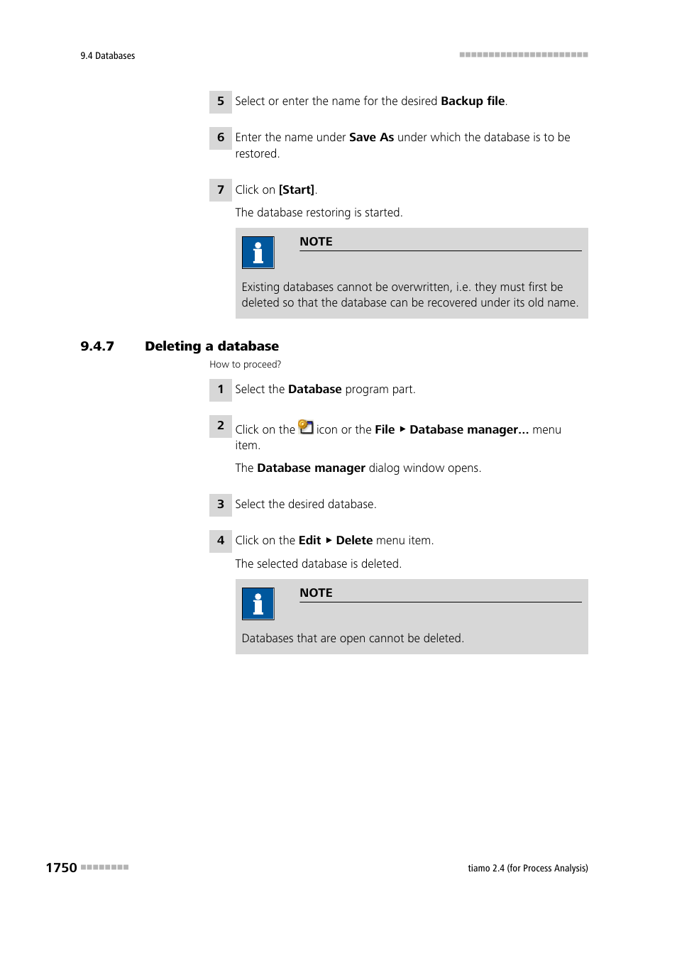 7 deleting a database, Deleting a database 0 | Metrohm tiamo 2.4 (process analysis) User Manual | Page 1766 / 1809