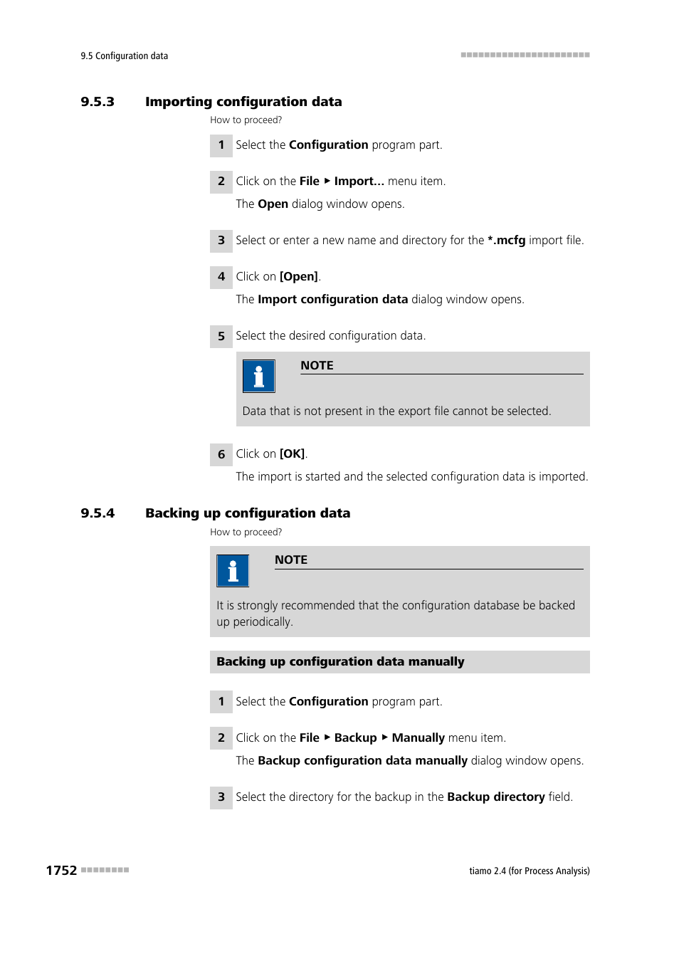 3 importing configuration data, 4 backing up configuration data, Importing configuration data 2 | Backing up configuration data 2 | Metrohm tiamo 2.4 (process analysis) User Manual | Page 1768 / 1809