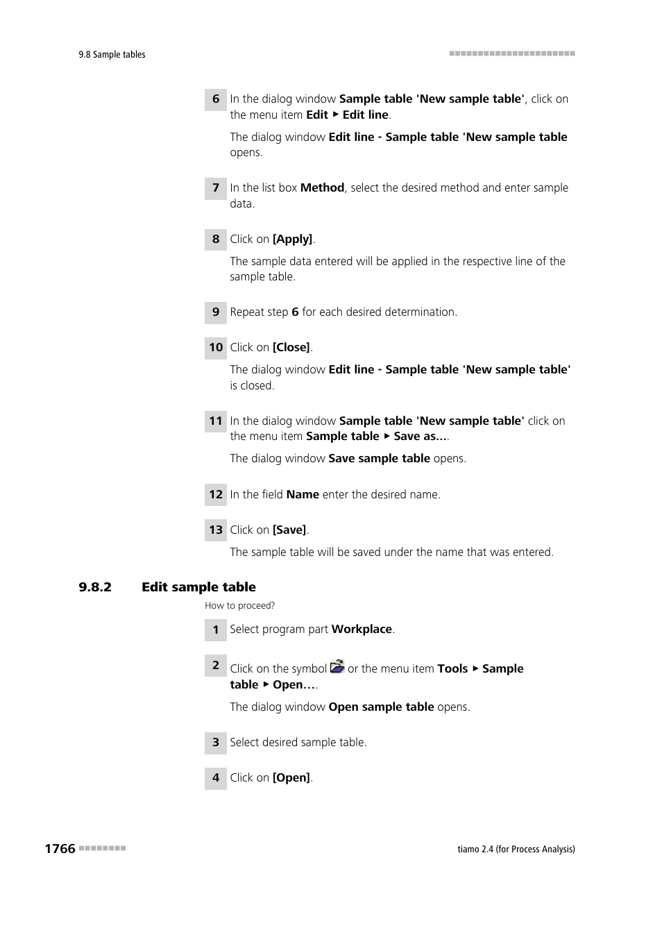 2 edit sample table, Edit sample table 6 | Metrohm tiamo 2.4 (process analysis) User Manual | Page 1782 / 1809