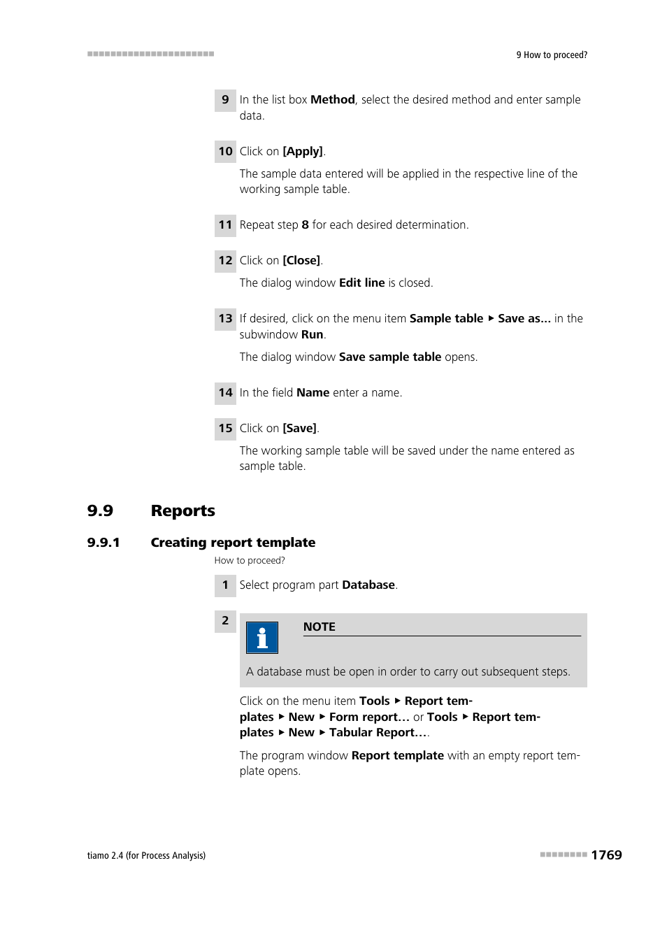 9 reports, 1 creating report template, Reports 9 | Creating report template 9 | Metrohm tiamo 2.4 (process analysis) User Manual | Page 1785 / 1809