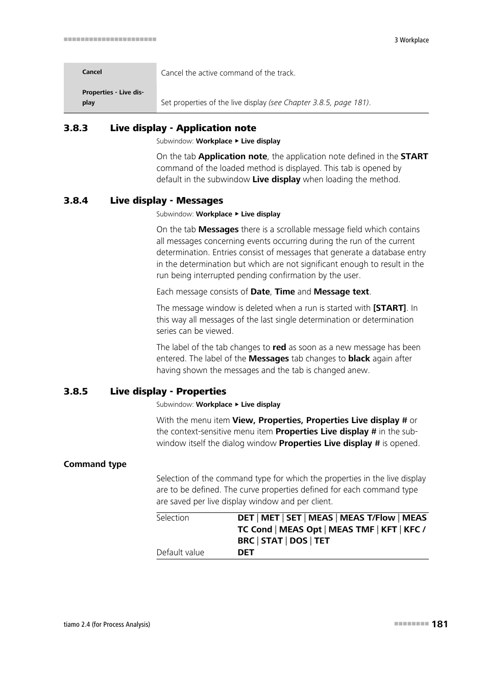 3 live display - application note, 4 live display - messages, 5 live display - properties | Live display - application note, Live display - messages, Live display - properties | Metrohm tiamo 2.4 (process analysis) User Manual | Page 197 / 1809
