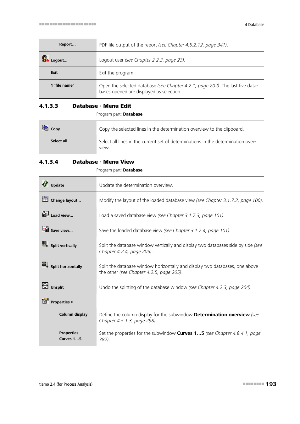 3 database - menu edit, 4 database - menu view, Edit | View | Metrohm tiamo 2.4 (process analysis) User Manual | Page 209 / 1809