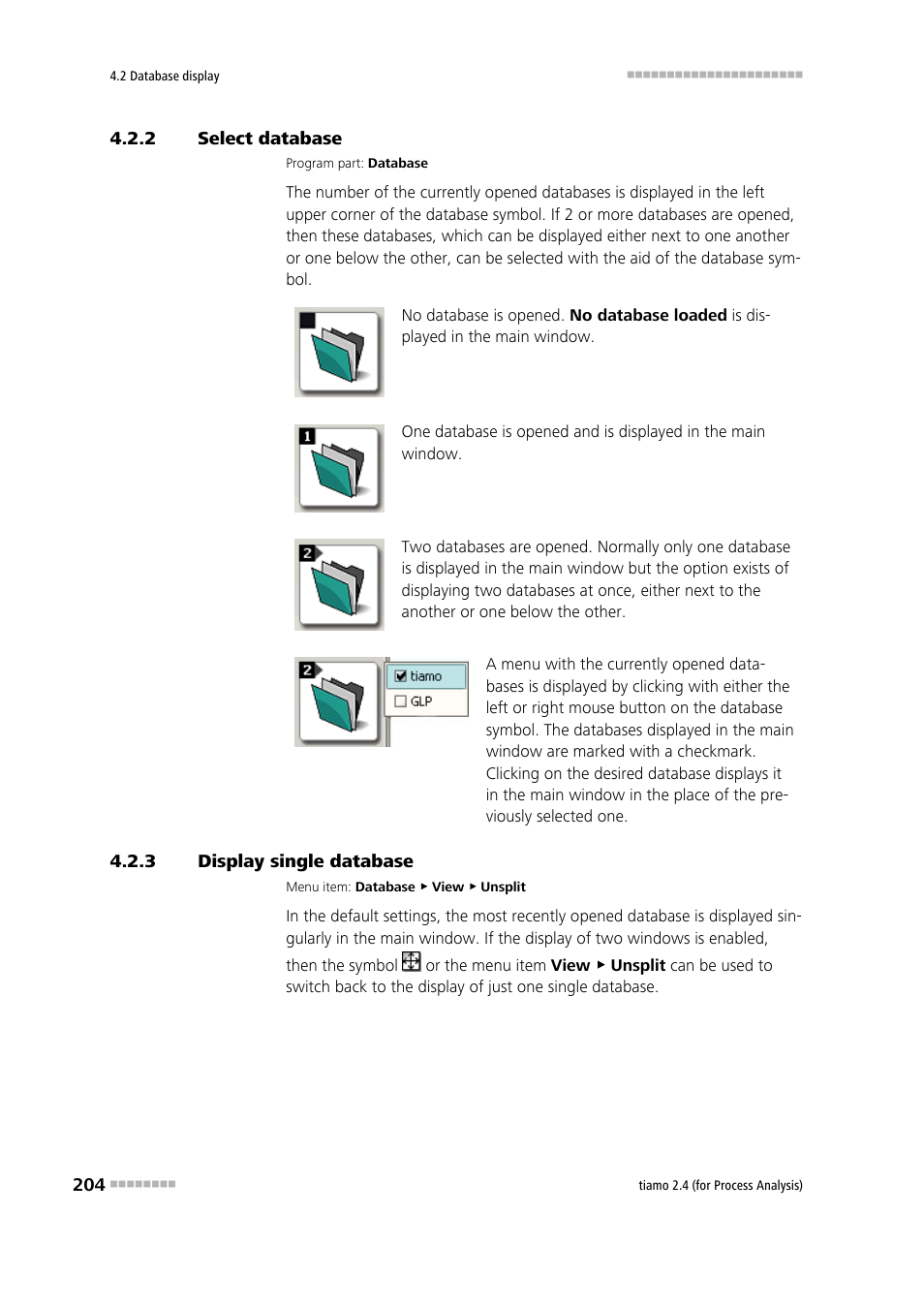 2 select database, 3 display single database, Select database | Display single database | Metrohm tiamo 2.4 (process analysis) User Manual | Page 220 / 1809