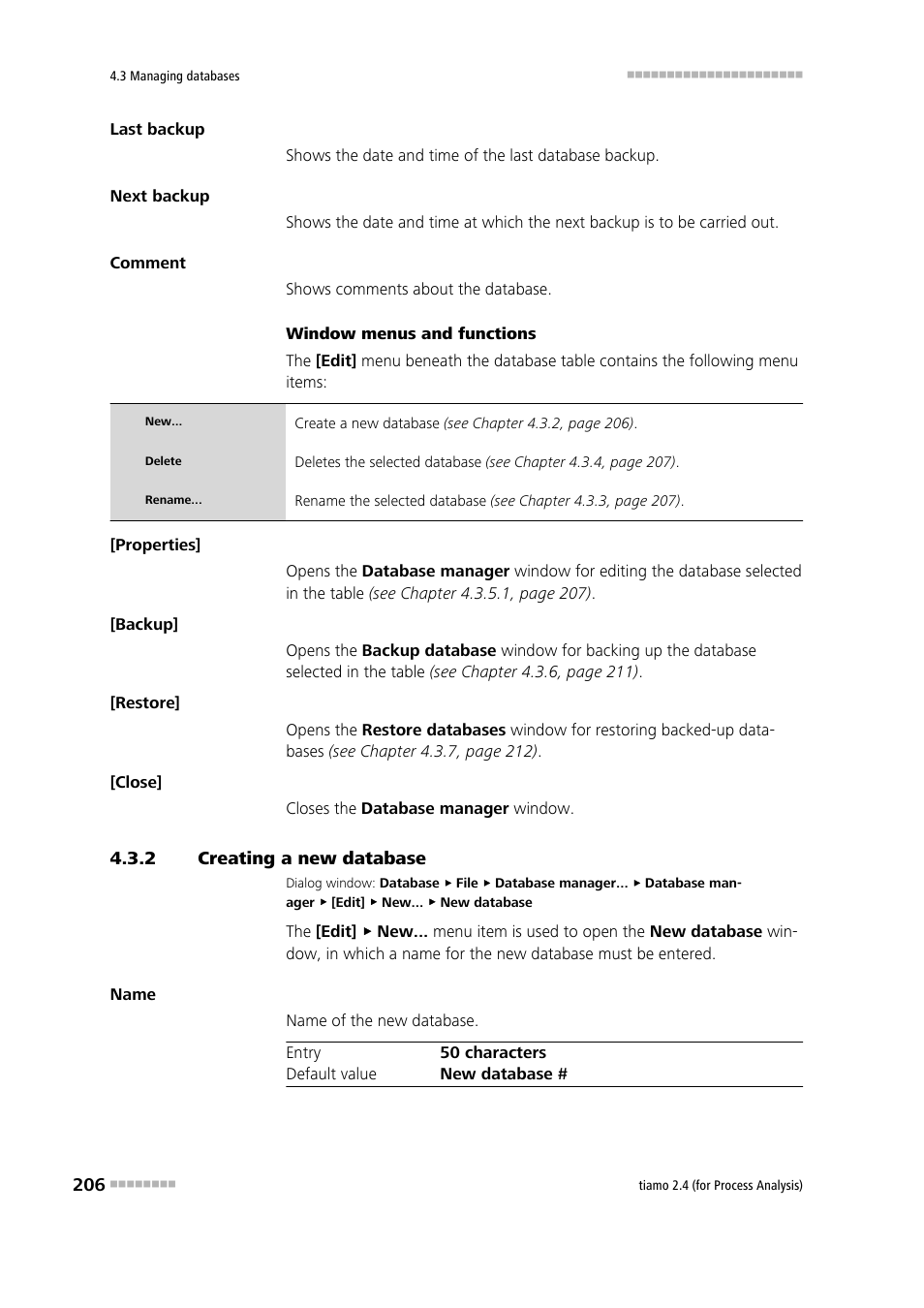 2 creating a new database, Creating a new database, Create a new database | Metrohm tiamo 2.4 (process analysis) User Manual | Page 222 / 1809