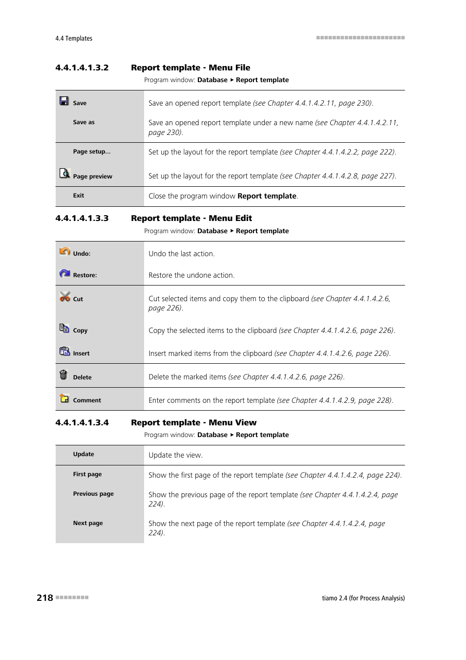 2 report template - menu file, 3 report template - menu edit, 4 report template - menu view | File, Edit, View | Metrohm tiamo 2.4 (process analysis) User Manual | Page 234 / 1809