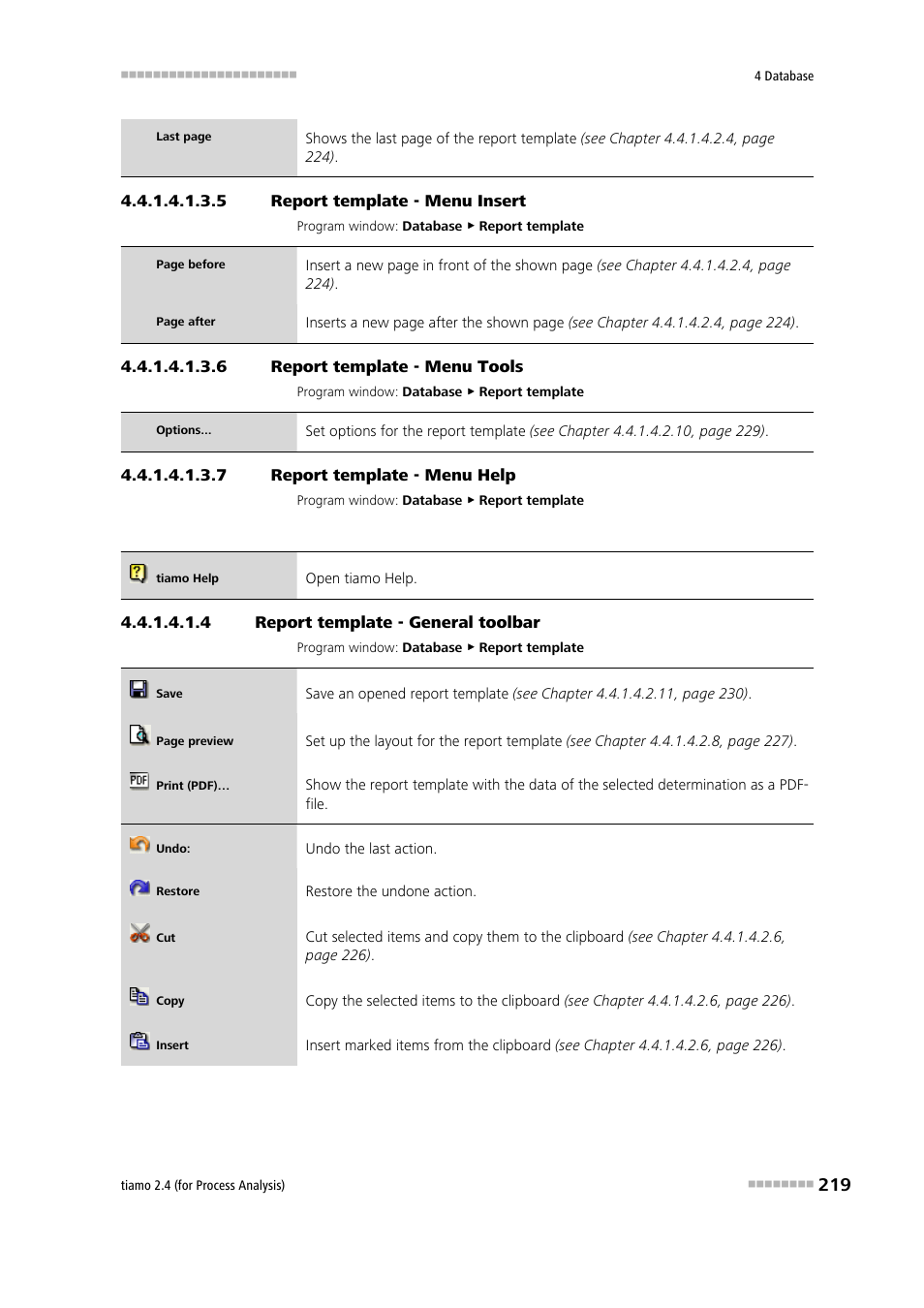 5 report template - menu insert, 6 report template - menu tools, 7 report template - menu help | 4 report template - general toolbar, General toolbar, Insert, Tools, Help | Metrohm tiamo 2.4 (process analysis) User Manual | Page 235 / 1809