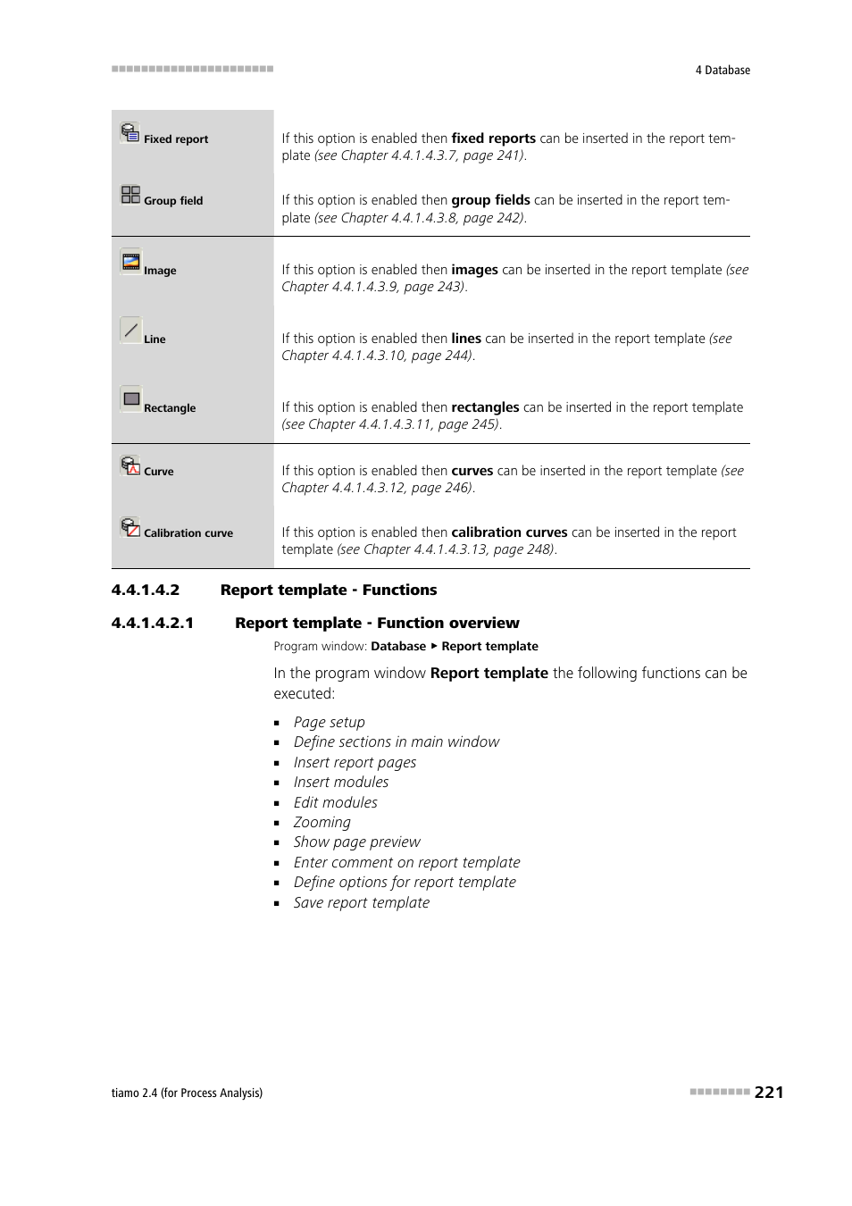 2 report template - functions, 1 report template - function overview | Metrohm tiamo 2.4 (process analysis) User Manual | Page 237 / 1809