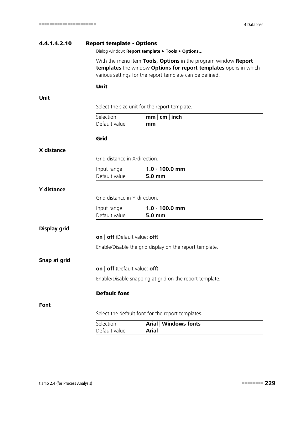 10 report template - options, Define options for report template | Metrohm tiamo 2.4 (process analysis) User Manual | Page 245 / 1809