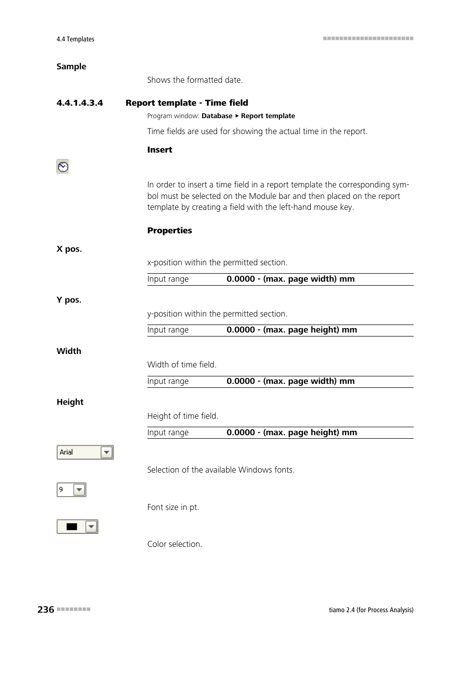 4 report template - time field, Time field | Metrohm tiamo 2.4 (process analysis) User Manual | Page 252 / 1809