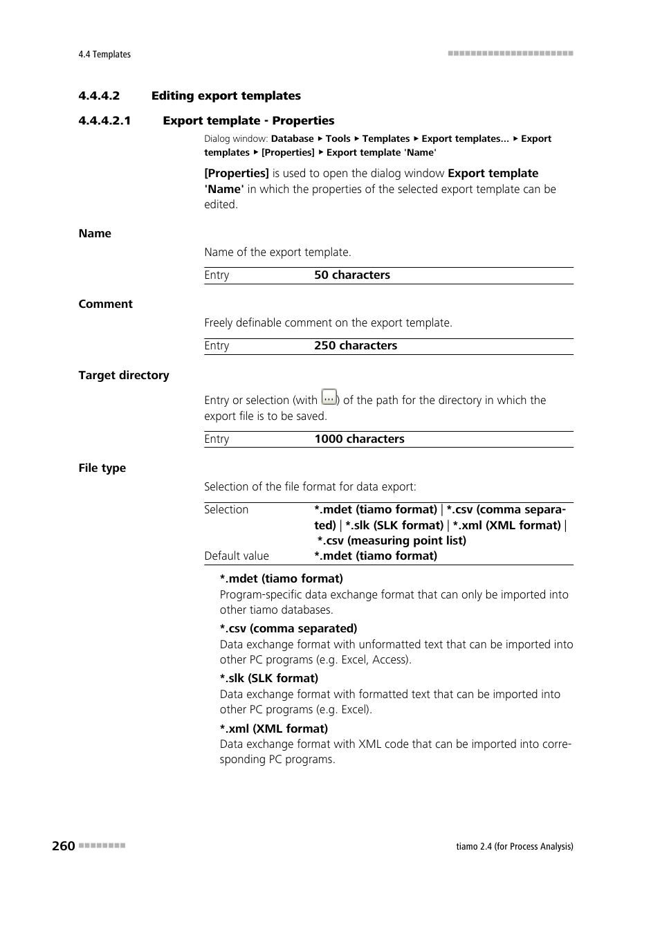 2 editing export templates, 1 export template - properties | Metrohm tiamo 2.4 (process analysis) User Manual | Page 276 / 1809
