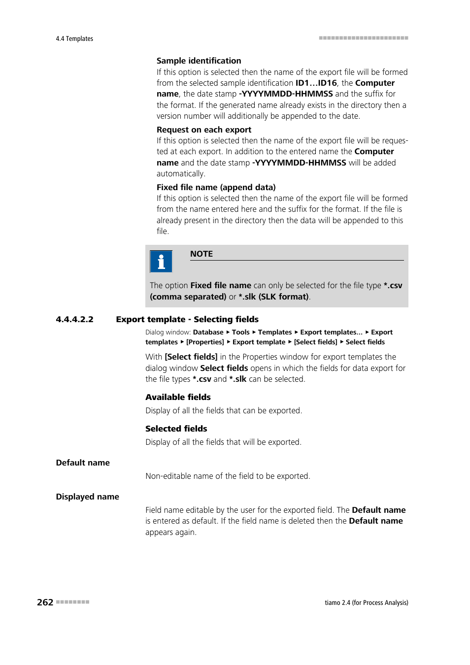 2 export template - selecting fields | Metrohm tiamo 2.4 (process analysis) User Manual | Page 278 / 1809