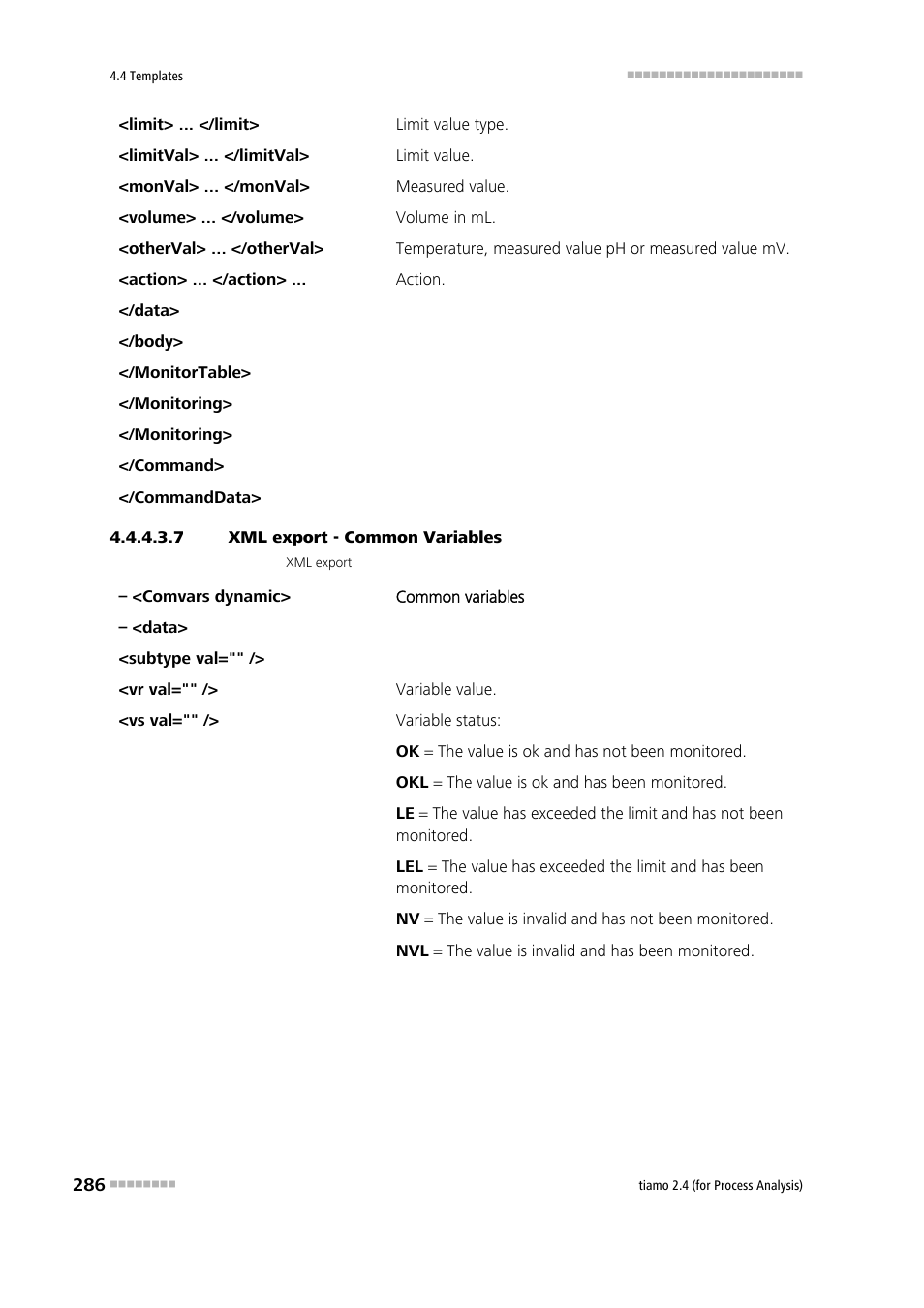7 xml export - common variables | Metrohm tiamo 2.4 (process analysis) User Manual | Page 302 / 1809