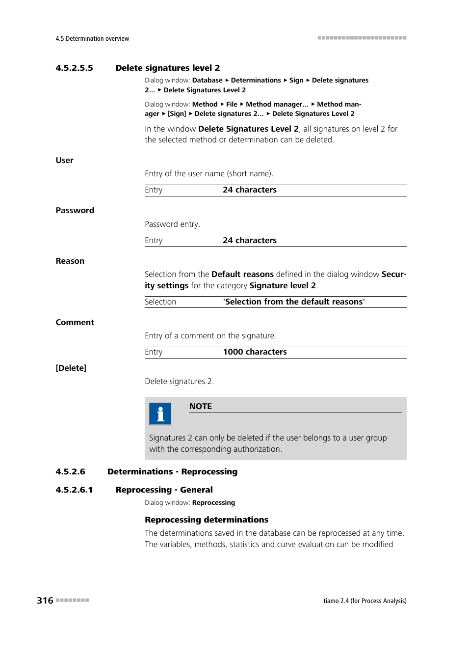 5 delete signatures level 2, 6 determinations - reprocessing, 1 reprocessing - general | Reprocess determinations | Metrohm tiamo 2.4 (process analysis) User Manual | Page 332 / 1809