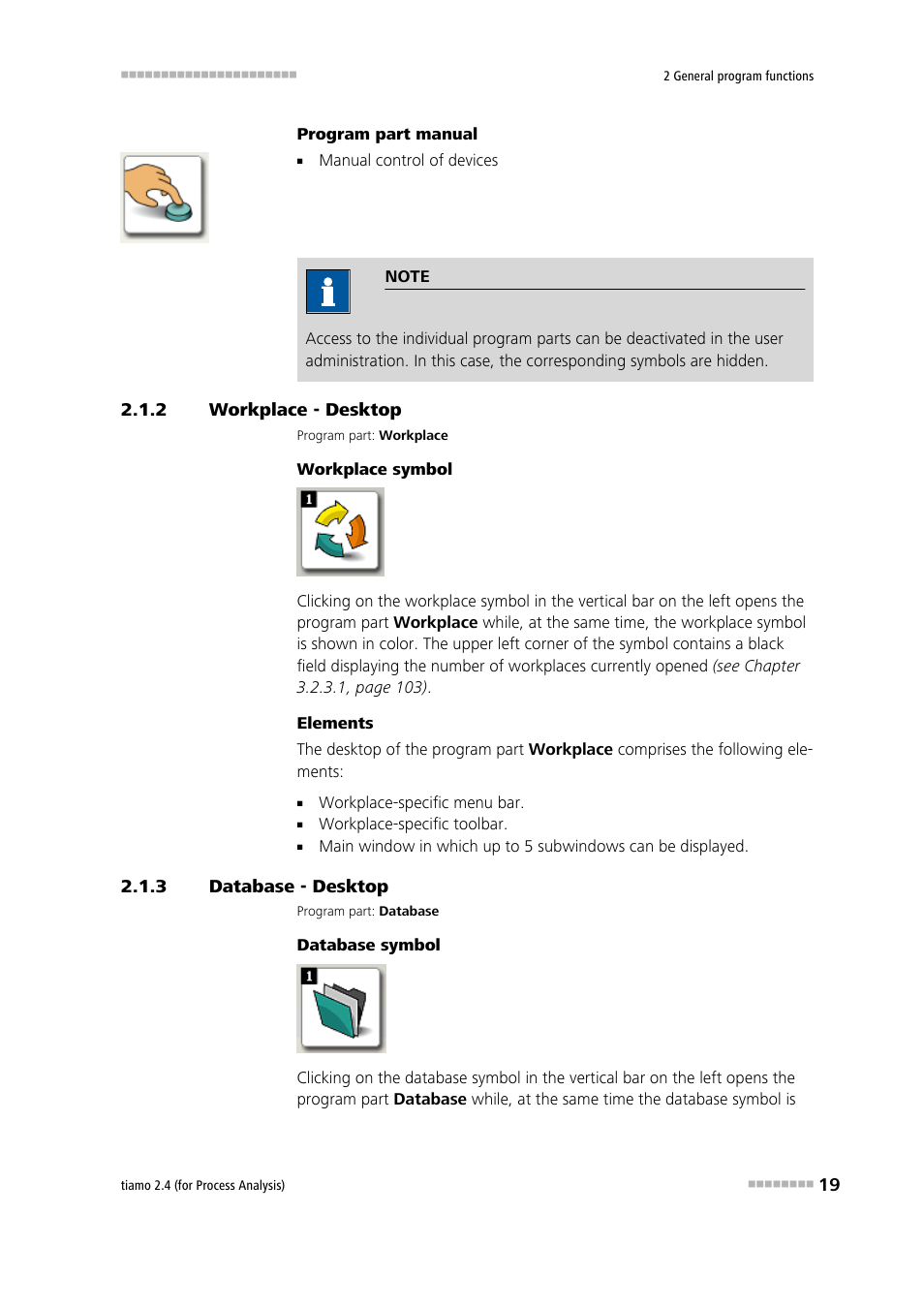 2 workplace - desktop, 3 database - desktop, Workplace - desktop | Database - desktop, Workplace, Database | Metrohm tiamo 2.4 (process analysis) User Manual | Page 35 / 1809